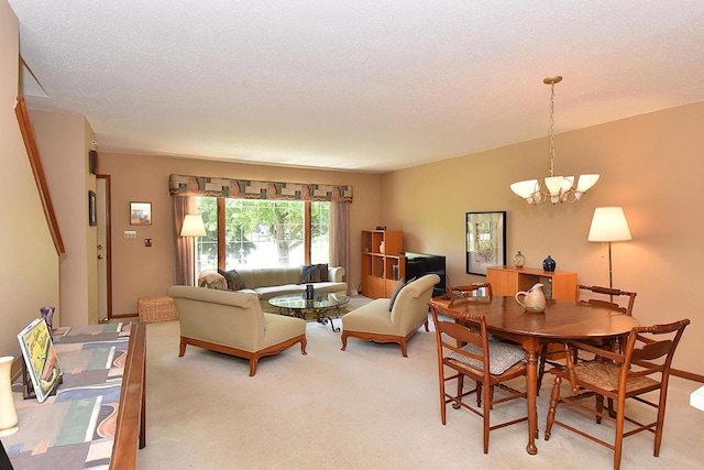 10320 W Whitnall Edge Cir Unit A, Franklin, WI 53132 - living room with a chandelier, light colored carpet, and a textured ceiling