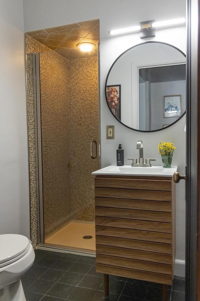2707 Mason St, Madison, WI 53705 - full bath with vanity, a shower stall, and tile patterned flooring