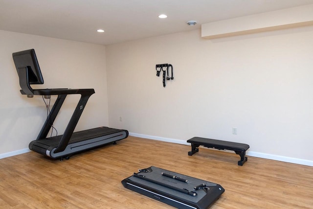 2707 Mason St, Madison, WI 53705 - workout room featuring wood finished floors and recessed lighting