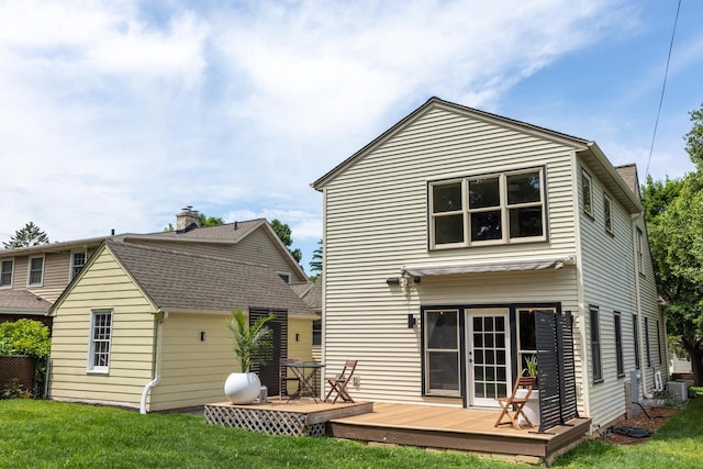 2707 Mason St, Madison, WI 53705 - back of property featuring a wooden deck and a lawn