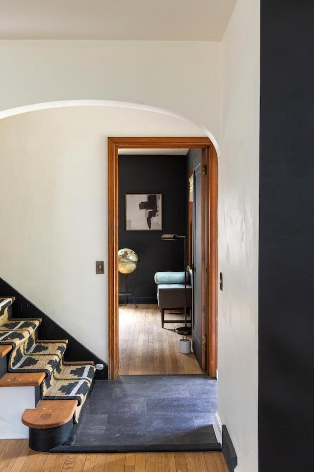2707 Mason St, Madison, WI 53705 - hall featuring arched walkways and wood-type flooring