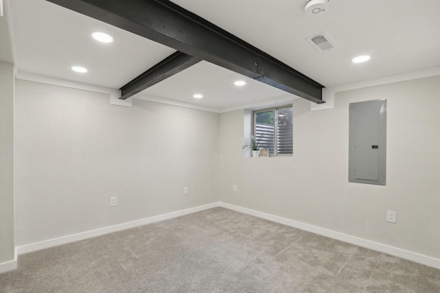 N62W23527 Sliver Spring Dr, Sussex, WI 53089 - basement with electric panel, carpet floors, baseboards, and recessed lighting