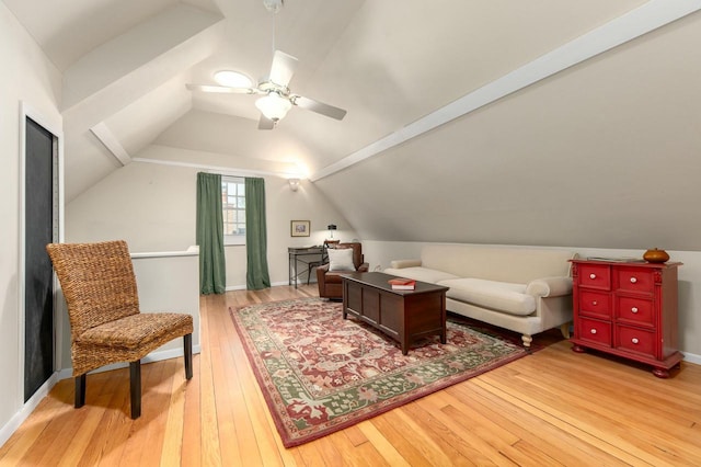 529 N 68th St, Wauwatosa, WI 53213 - sitting room with light wood-style floors, vaulted ceiling, and a ceiling fan