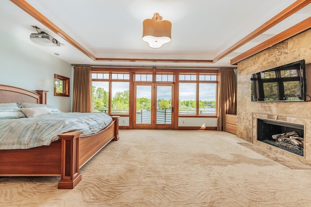 N49W35398 Wisconsin Ave, Oconomowoc, WI 53066 - bedroom featuring a raised ceiling, multiple windows, and carpet floors