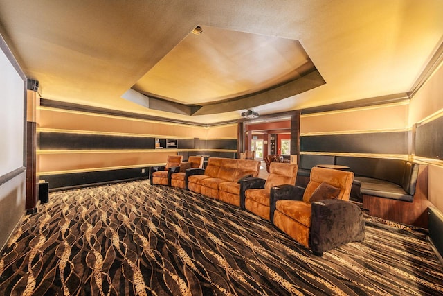 N49W35398 Wisconsin Ave, Oconomowoc, WI 53066 - home theater room featuring a tray ceiling and carpet