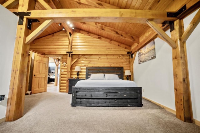 29774 Whispering Pines Rd, Lone Rock, WI 53556 - carpeted bedroom featuring wooden ceiling and log walls