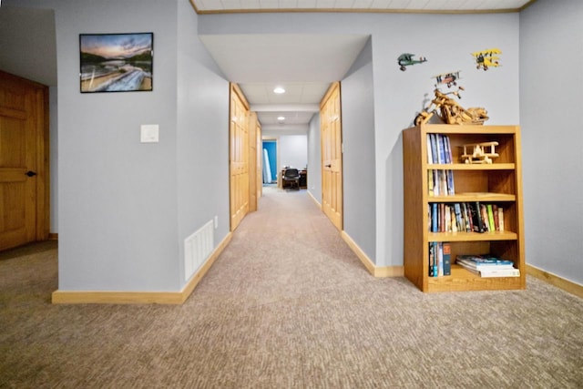 29774 Whispering Pines Rd, Lone Rock, WI 53556 - corridor with light colored carpet, baseboards, and recessed lighting