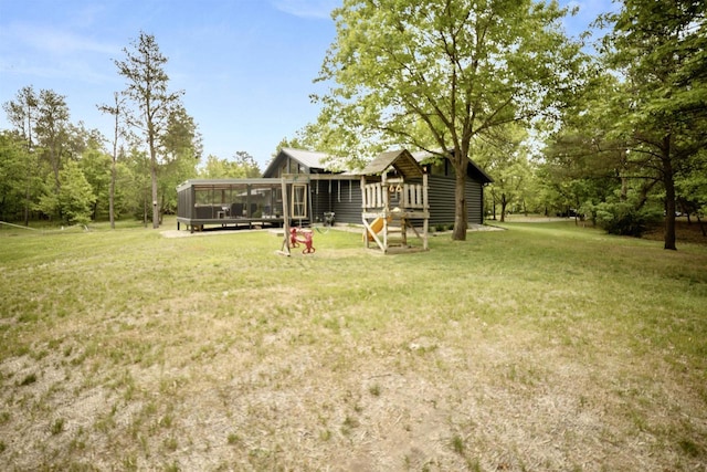29774 Whispering Pines Rd, Lone Rock, WI 53556 - view of green lawn featuring a sunroom