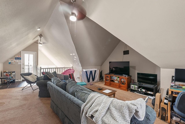 518-520 E Glover Ave, Milwaukee, WI 53212 - living room with carpet flooring, vaulted ceiling, and ceiling fan