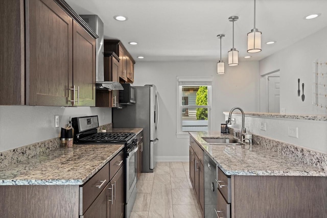 915 E Ohio Ave, Milwaukee, WI 53207 - kitchen with stainless steel appliances, a sink, baseboards, light marble finish floors, and recessed lighting