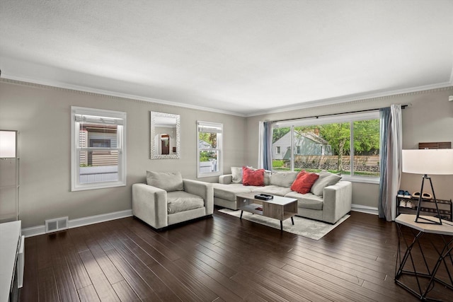 915 E Ohio Ave, Milwaukee, WI 53207 - living area with ornamental molding, baseboards, and dark wood-type flooring