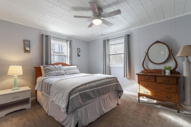 N1416 W Stratton Rd, Waupaca, WI 54981 - carpeted bedroom featuring wood ceiling, a ceiling fan, and baseboards