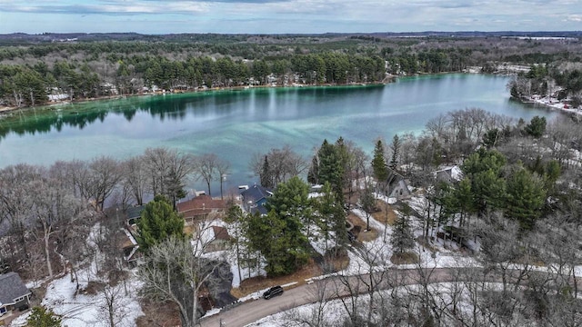 N1416 W Stratton Rd, Waupaca, WI 54981 - aerial view of property and surrounding area with a nearby body of water and a heavily wooded area