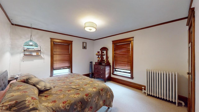 300 S Vine Ave, Marshfield, WI 54449 - carpeted bedroom featuring radiator, ornamental molding, and baseboards
