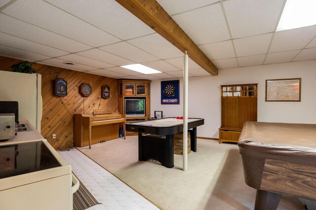 N1440 Red Oaks Dr, La Crosse, WI 54601 - game room featuring a paneled ceiling, wood walls, and pool table