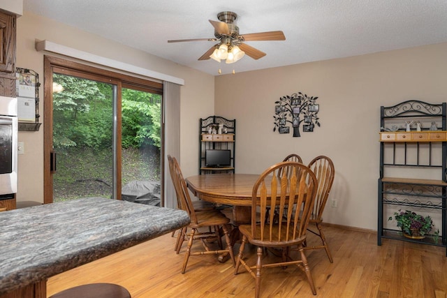 N1440 Red Oaks Dr, La Crosse, WI 54601 - dining space with light wood-type flooring, ceiling fan, and a textured ceiling