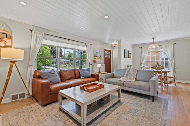 415 E Willow Rd, Fox Point, WI 53217 - living area with plenty of natural light, light wood-style flooring, recessed lighting, baseboards, and wooden ceiling