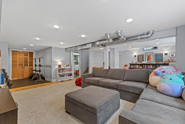 415 E Willow Rd, Fox Point, WI 53217 - living area with recessed lighting, stairway, wood finished floors, and baseboards