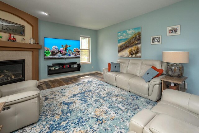 1712 Galena Dr, Port Washington, WI 53074 - living room featuring wood finished floors, a fireplace, and baseboards