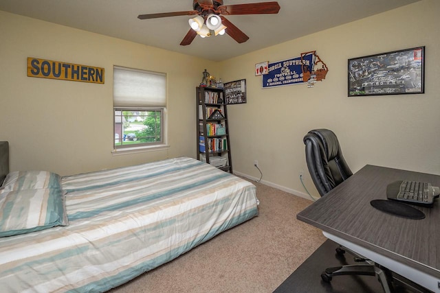 1712 Galena Dr, Port Washington, WI 53074 - bedroom with carpet floors, a desk, ceiling fan, and baseboards