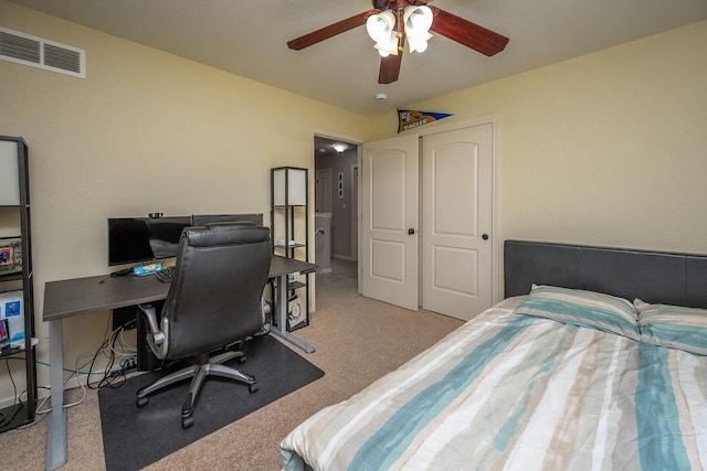 1712 Galena Dr, Port Washington, WI 53074 - carpeted bedroom featuring an office area, a closet, and a ceiling fan