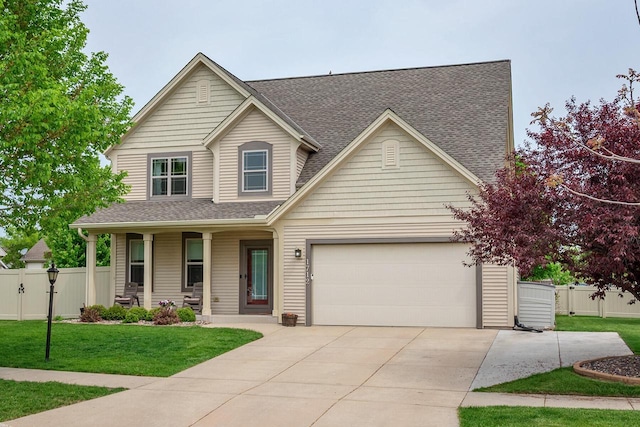 1712 Galena Dr, Port Washington, WI 53074 - traditional-style home featuring covered porch, a garage, driveway, and a shingled roof