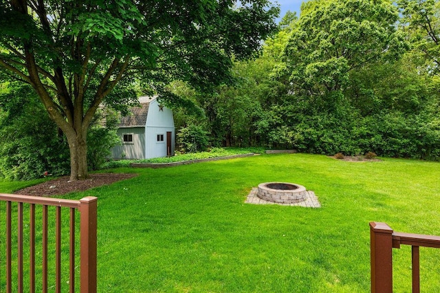 936 Broken Bow Ct, Delafield, WI 53018 - view of green lawn with an outdoor fire pit and an outdoor structure