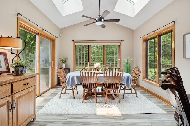 936 Broken Bow Ct, Delafield, WI 53018 - dining room with a skylight, healthy amount of natural light, lofted ceiling, and light wood-style flooring
