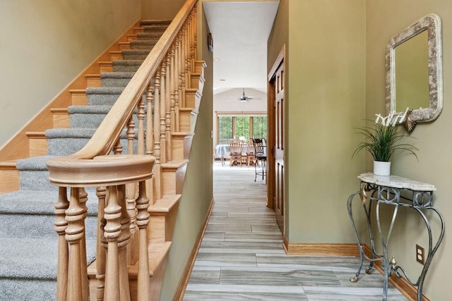 936 Broken Bow Ct, Delafield, WI 53018 - staircase with baseboards and a ceiling fan
