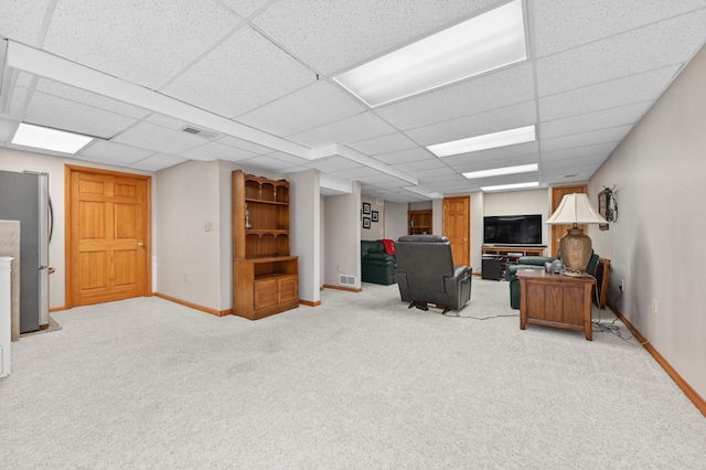 N66W13568 Crestwood Dr, Menomonee Falls, WI 53051 - living room featuring light colored carpet, baseboards, and a drop ceiling