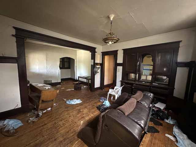 2877 N 23rd St Unit 2879, Milwaukee, WI 53206 - living area with wood-type flooring, arched walkways, and baseboards