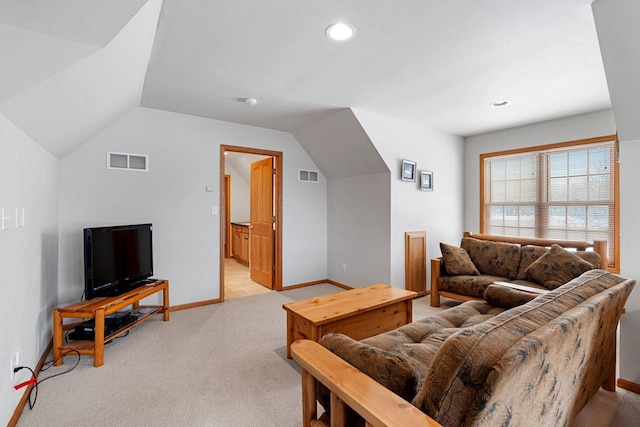N2281 Lakewood Ln, Chilton, WI 53014 - living area with vaulted ceiling, light colored carpet, baseboards, and recessed lighting