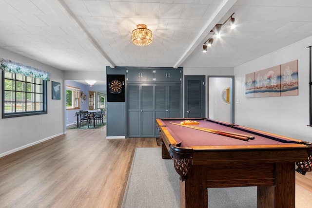 1037 S Union St, Shawano, WI 54166 - recreation room with light wood-style floors, beamed ceiling, billiards table, and baseboards