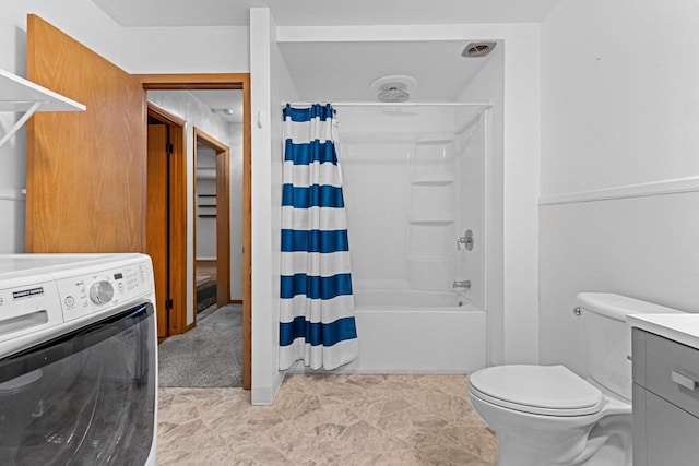 1037 S Union St, Shawano, WI 54166 - full bathroom featuring washer / clothes dryer, shower / bathtub combination with curtain, toilet, and vanity