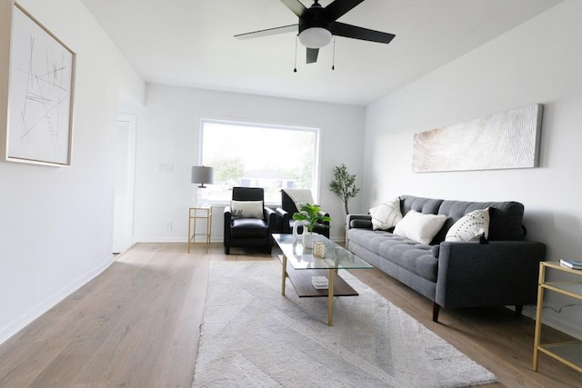 9533 W Silver Spring Dr, Milwaukee, WI 53225 - living room featuring wood finished floors, ceiling fan, and baseboards