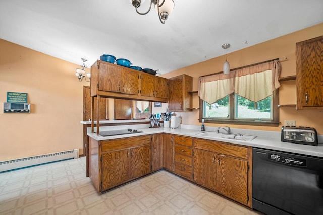 1104 Cavalier Dr, Waukesha, WI 53186 - kitchen with black appliances, a sink, light flooring, and brown cabinetry
