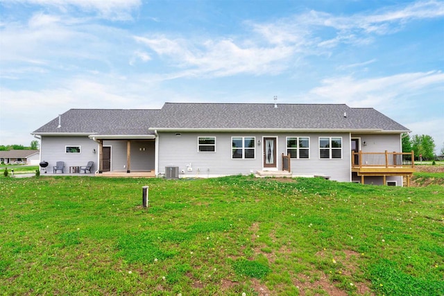 3815 Stone Wall Dr, De Pere, WI 54115 - rear view of house featuring a yard, a patio area, cooling unit, and a wooden deck