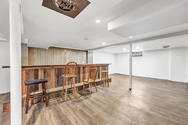 1945 Eastman Ave, Green Bay, WI 54302 - indoor dry bar with wood finished floors, wood walls, and recessed lighting