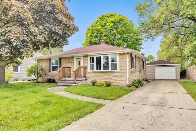 1945 Eastman Ave, Green Bay, WI 54302 - view of front of house with stone siding, an outbuilding, a garage, a chimney, and driveway