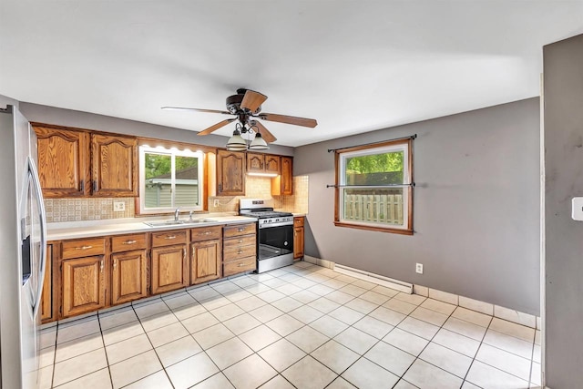 1945 Eastman Ave, Green Bay, WI 54302 - kitchen with stainless steel appliances, a sink, brown cabinetry, and tasteful backsplash