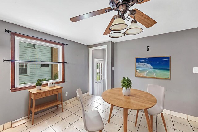 1945 Eastman Ave, Green Bay, WI 54302 - dining room featuring ceiling fan, light tile patterned floors, and baseboards