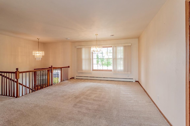 N2594 State Road 76, Hortonville, WI 54944 - carpeted empty room featuring a chandelier, a baseboard heating unit, and baseboards