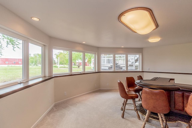 N2594 State Road 76, Hortonville, WI 54944 - dining room with plenty of natural light, light carpet, baseboards, and recessed lighting