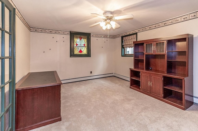 N2594 State Road 76, Hortonville, WI 54944 - unfurnished office featuring a baseboard radiator, a ceiling fan, and carpet floors