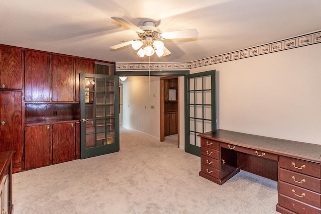 N2594 State Road 76, Hortonville, WI 54944 - unfurnished office featuring light colored carpet, french doors, and a ceiling fan
