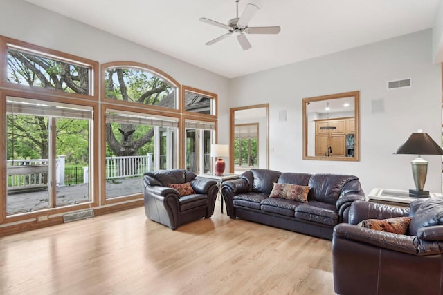 W313N4961 Chapel Ridge Rd, Hartland, WI 53029 - living area featuring ceiling fan, healthy amount of natural light, and light wood-style floors