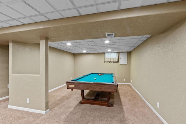 116 Woodward St, Fond Du Lac, WI 54935 - recreation room featuring carpet floors, billiards table, baseboards, and a textured wall