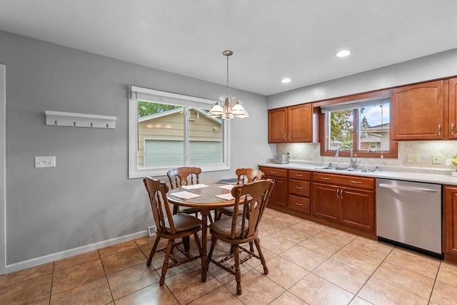 116 Woodward St, Fond Du Lac, WI 54935 - kitchen featuring stainless steel dishwasher, a sink, light countertops, decorative backsplash, and healthy amount of natural light