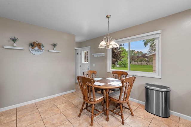 116 Woodward St, Fond Du Lac, WI 54935 - dining area featuring baseboards, healthy amount of natural light, a chandelier, and light tile patterned floors