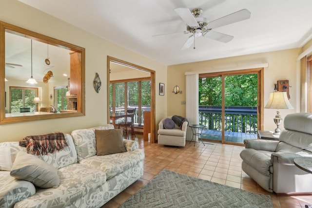 16625 Tanglewood Dr, Brookfield, WI 53005 - tiled living room featuring a ceiling fan and plenty of natural light